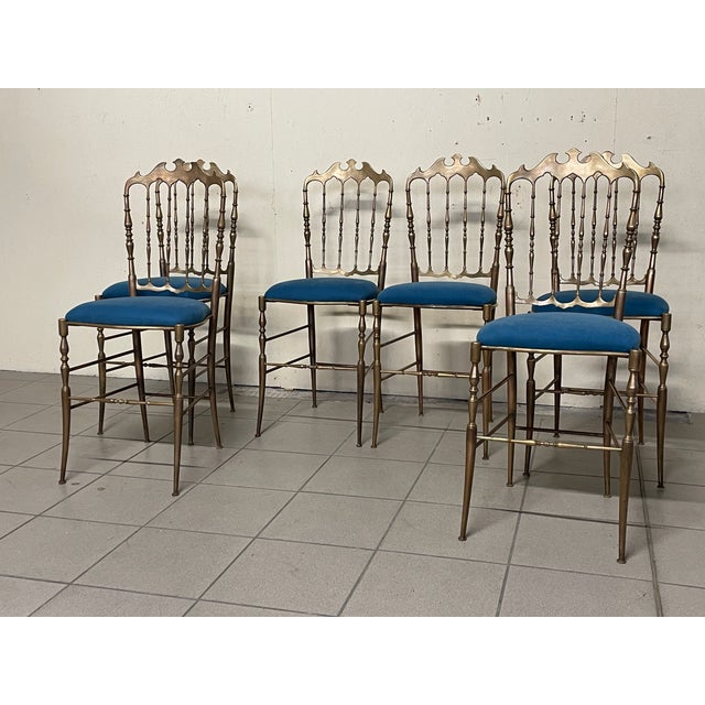 Chiavarine Chairs in Brass and Fabric, 1950s, Set of 6 For Sale - Image 11 of 18