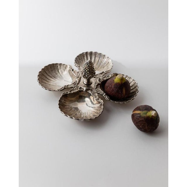 Art Deco Silver-Plated Centerpiece with Shell Dishes and Pinecone Handle, 1930s, Set of 5 For Sale - Image 9 of 11