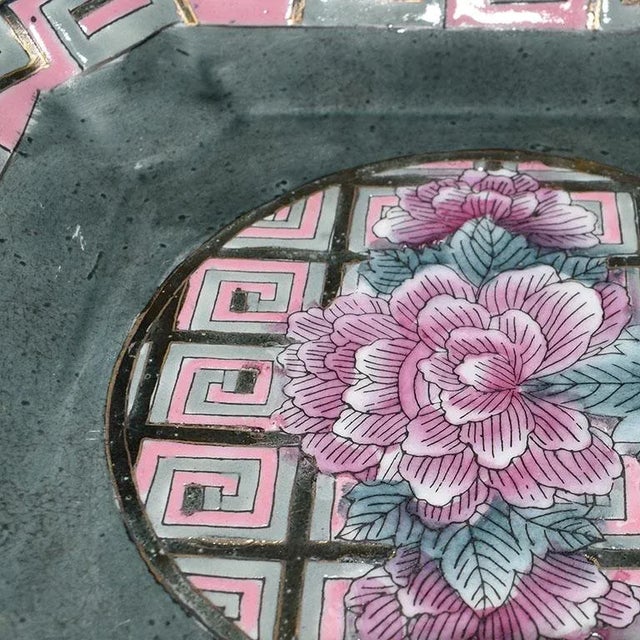 Chinoiserie Square Famille Rose Pink Chinoiserie Decorative Ceramic Trinket Dish / Catchall For Sale - Image 3 of 5
