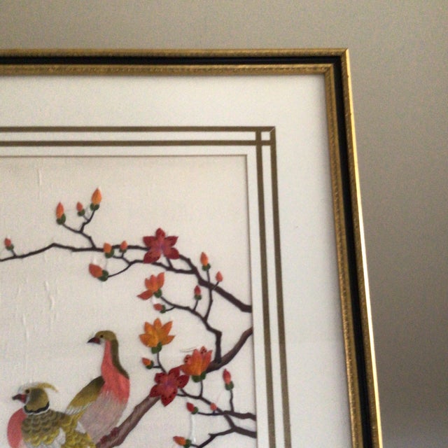 1930s Asian Silk Embroidery Panel Featuring Fairy Birds, Peonies For Sale - Image 9 of 12