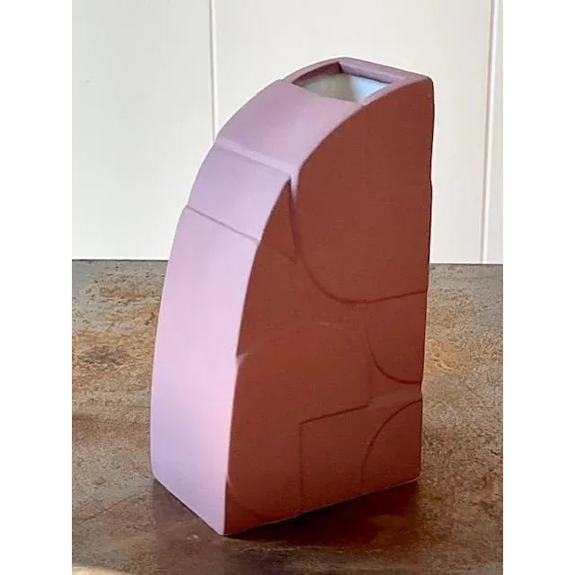 Ceramic Vintage Boho Signed Geometric Slab Built Studio Pottery Vase For Sale - Image 7 of 9