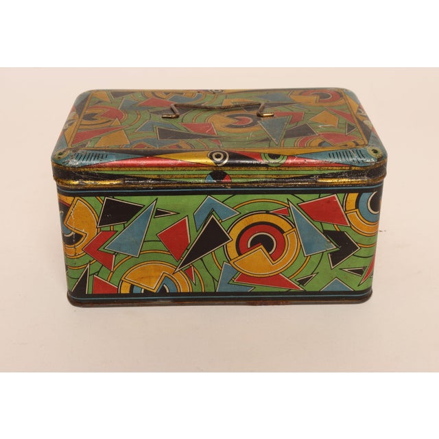 Art Deco Bauhaus Geometric Decorative Tin Box With Brass Handle For Sale - Image 4 of 18