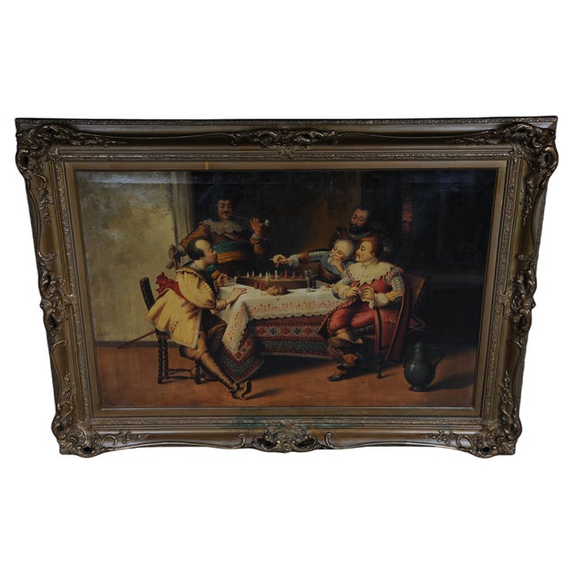 Chess Game, 1890, Oil Painting, Framed For Sale