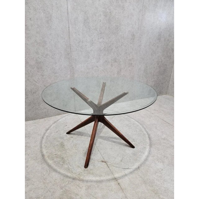 Adrian Pearsall MCM Sculptural Walnut Round Glass Dining Table For Sale - Image 4 of 5
