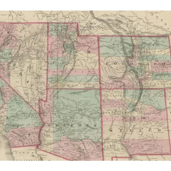 Antique Map of California, Utah, Nevada, Colorado, New Mexico & Arizona 1872 For Sale - Image 4 of 10