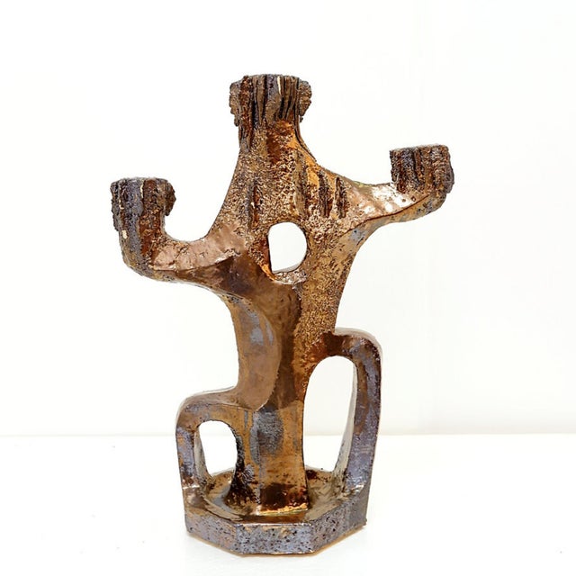 Brutalist Vintage Ceramic Candleholder by Walter Van Den Panhuyzen, 1970s For Sale - Image 3 of 14