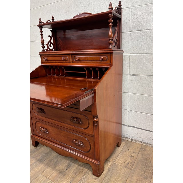 Vintage Davis Cabinet Co Lillian Russell Victorian Style Walnut Secretary Desk For Sale - Image 12 of 15
