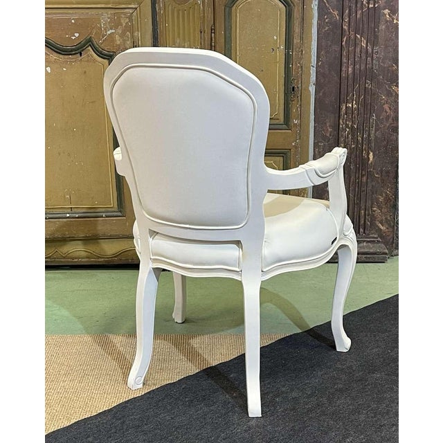 Modern Louis XV Style Cabriolet Armchair in Painted Wood and White Imitation Leather Upholstery For Sale - Image 9 of 12