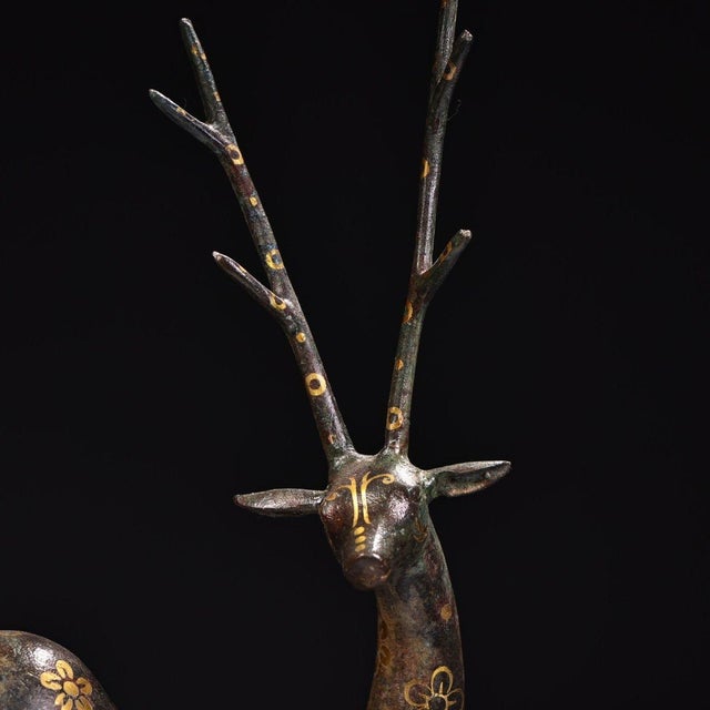 Early 20th Century Gold-Inlaid Bronze Deer Sculpture – 18.9" Archaic Style Figure For Sale - Image 9 of 10