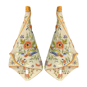 Vintage Porcelain Flower Horns from Desvres, Set of 2