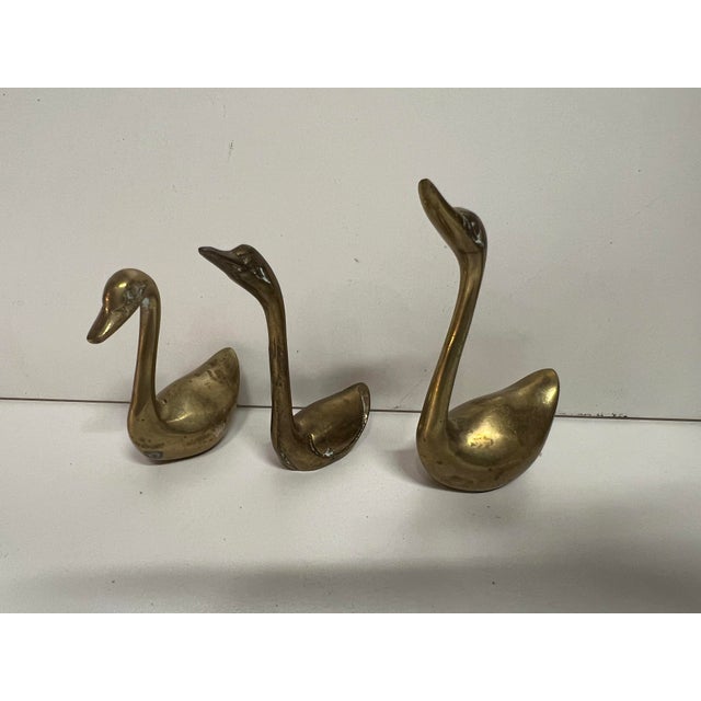1960s Mid Century Brass Swans Set of 3 For Sale - Image 5 of 6