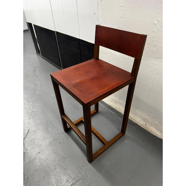 2010s BDDW Original | Wood and Leather Guest Stool by Tyler Hays For Sale - Image 5 of 13