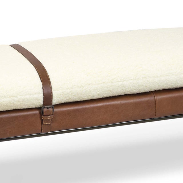Traditional Regina Andrew Aspen Leather & Boucle Faux Wool Bench, White For Sale - Image 3 of 7