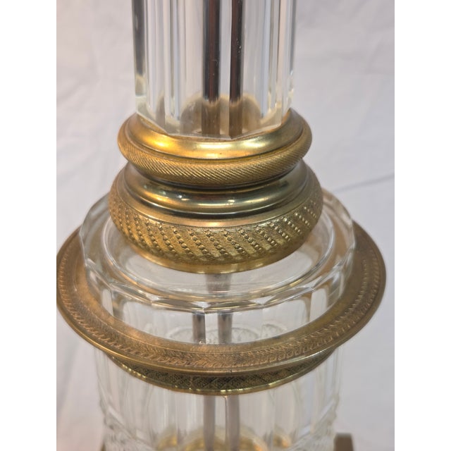 Brass Vintage Crystal and Brass Column Table Lamps - Style of William Kessler Baccarat For Sale - Image 8 of 17