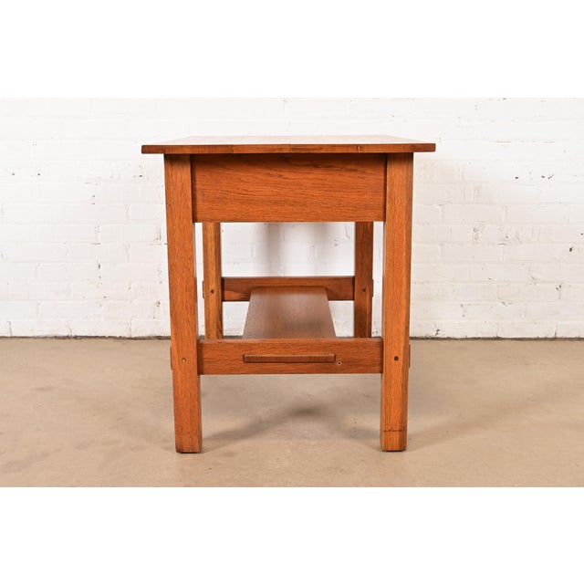Lifetime Furniture Antique Mission Oak Arts & Crafts Desk or Library Table, Circa 1910 For Sale - Image 11 of 14