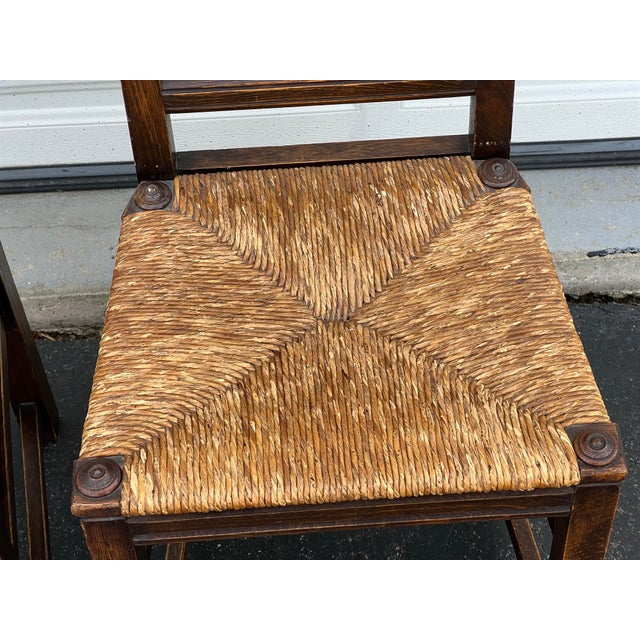 Antique Charles Dudouyt Style Rush Seat Target Dining Chairs a Set of 2 For Sale - Image 4 of 12