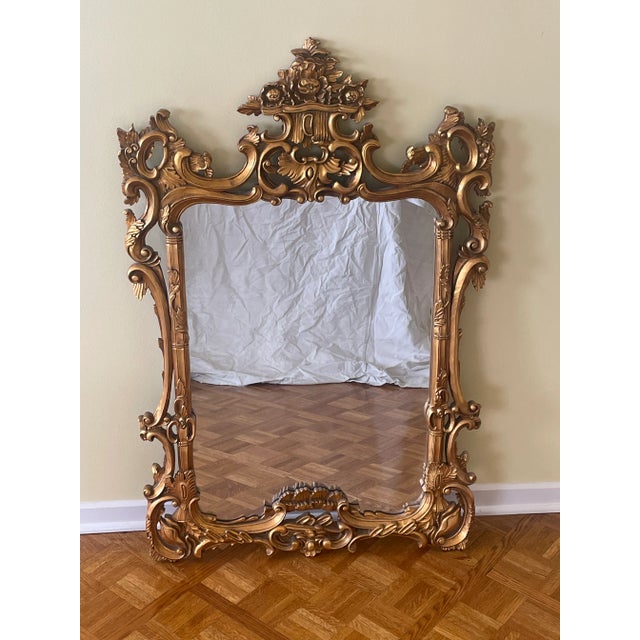 Mid 20th Century Italian Rococo Style Carved Giltwood Filigree Wall Mirror For Sale - Image 9 of 9