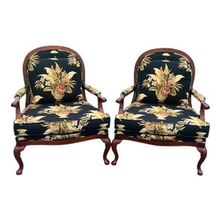 Craftsmaster Upholstered Lattice Back French Bergere Chairs - a Pair For Sale