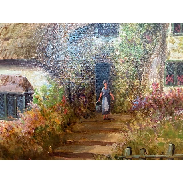 Green Robert Towers (British, 20c) Large Oil Painting English Cottage Landscape Framed For Sale - Image 8 of 10