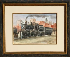 Reginald Marsh The "Cannonball", Locomotive Watercolor by Reginald Marsh 1936