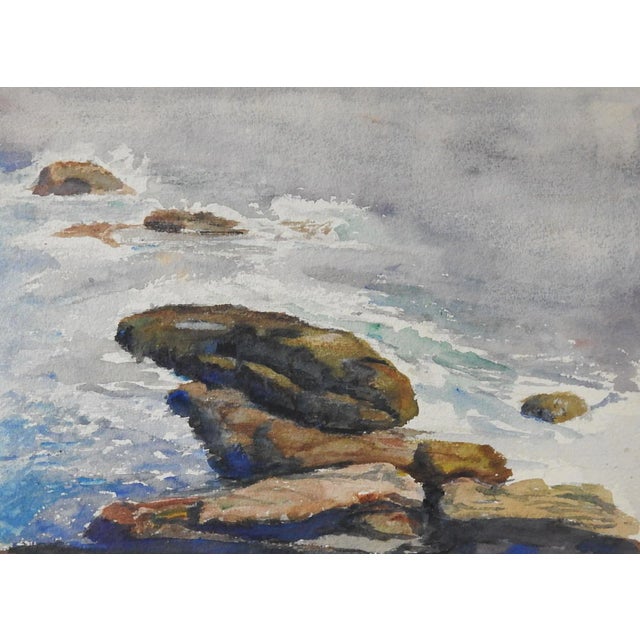 Antique Rocky Sea Coast Watercolor Painting For Sale