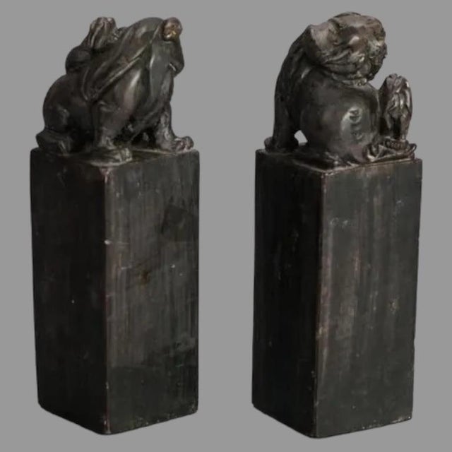 Antique Chinese Pair of Hardstone Figural Foo Dog Ink Stamps 1930's ...