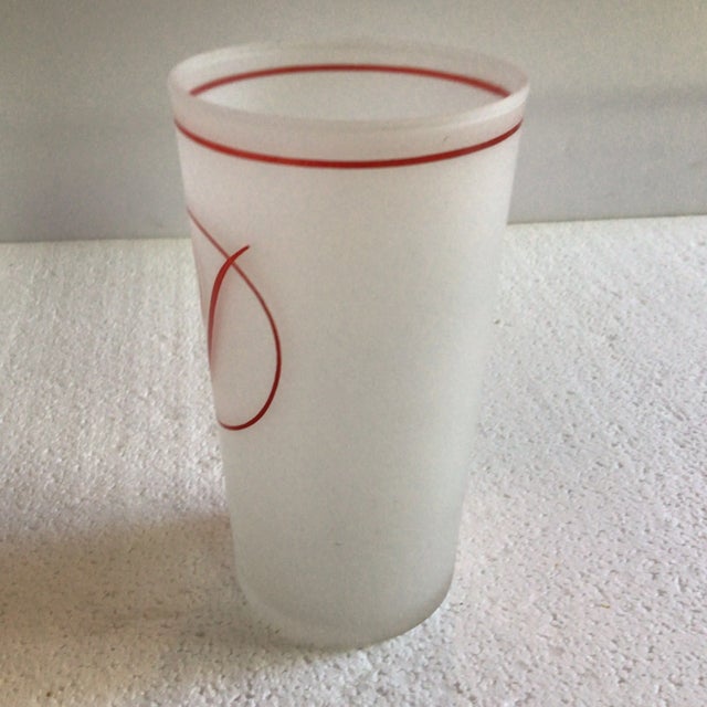 Hollywood Regency Vintage Federal Frosted Highball Glasses Embossed With a Cursive Red D- Set of 8 For Sale - Image 3 of 13