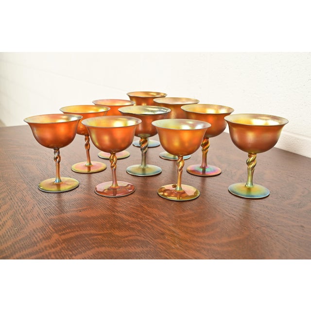Art Deco Steuben Aurene Iridescent Art Glass Goblets, Set of Ten For Sale - Image 3 of 8