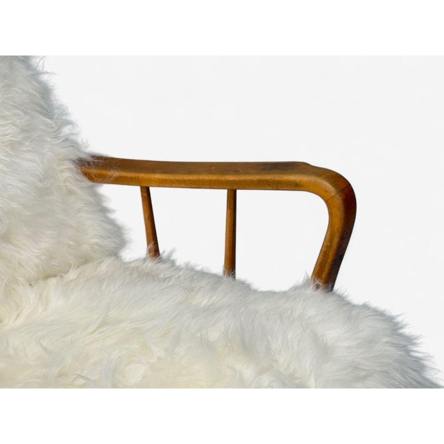 Danish Modern, Beech, Mongolian Fur, Lounge Chair, Denmark, 1950s For Sale - Image 9 of 14