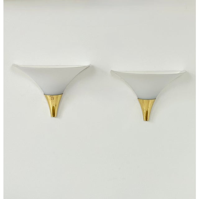 Gold Wall Lights in Opaline Glass and Brass from Limburg, Germany, 1970, Set of 2 For Sale - Image 8 of 8