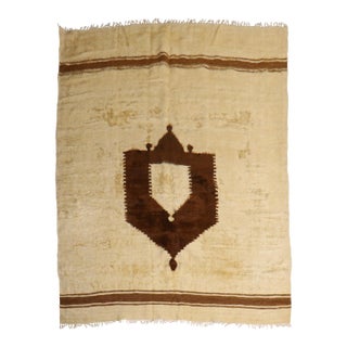 Vintage Ivory and Brown Turkish Mohair Rug - 5'2" x 6'3" For Sale