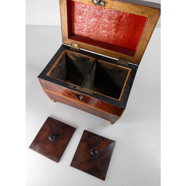 19th Century English Regency Sarcophagus Form Tea Caddy Box in Mahogany Veneer For Sale - Image 11 of 12