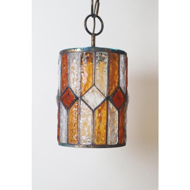 Brutalist Longobard Lantern Pendant in Hammered Glass, Italy, 1960s For Sale - Image 9 of 17