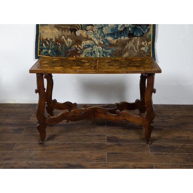 Italian 18th Century Baroque Style Carved Walnut Table with Marquetry Décor For Sale - Image 9 of 12