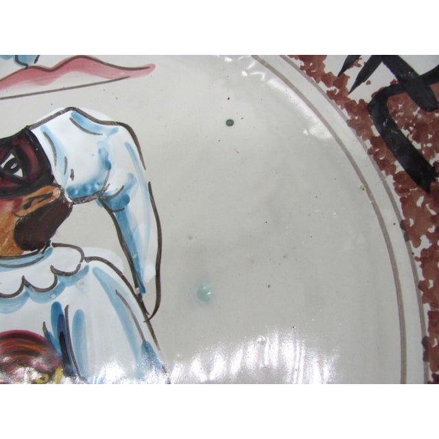 Brick Red 16" Vintage Italy Pulcinella Commedia Dell'arte Masked Jester Wall Display Bowl Hand Painted For Sale - Image 8 of 12