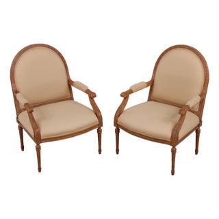 Pair French Louis XVI Fauteuil Open Armchairs For Sale