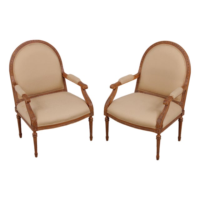 Pair French Louis XVI Fauteuil Open Armchairs For Sale