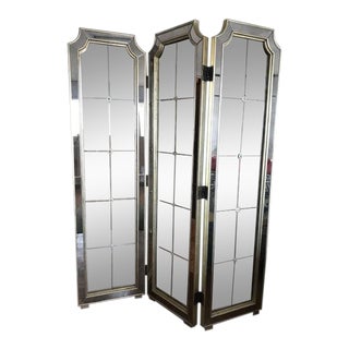 Antique Art Deco Nouveau 3 Panel Tri Fold Mirror Floor Divider For Sale