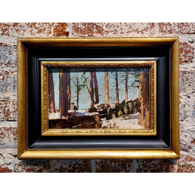 Mikhail Markelovich Guzhavin -Cossack Soldiers in Trench -1910s Oil painting Russian Impressionist - Oil painting on...