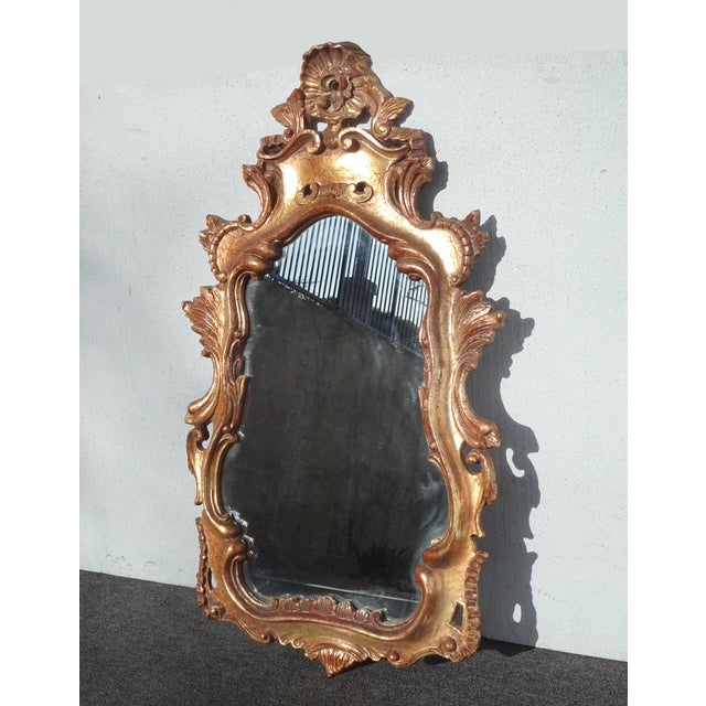 1970s 51" Tall Vintage French Provincial Gold Ornate Wall Mantle Mirror For Sale - Image 5 of 13