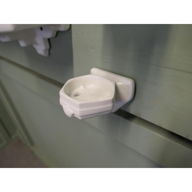Art Deco Ceramic Bathroom Shelf with Mug Holder and Wall Light, 1920 For Sale - Image 6 of 8