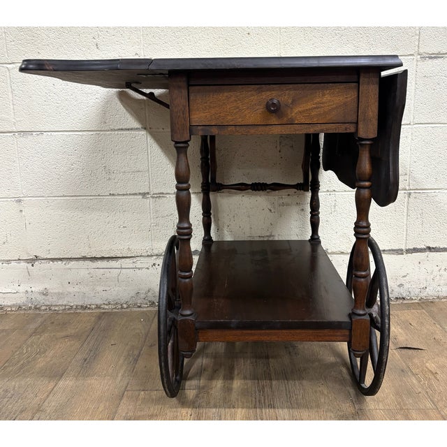 Vintage Mahogany Drop Leaf Bar Cart Tea Cart For Sale - Image 4 of 13