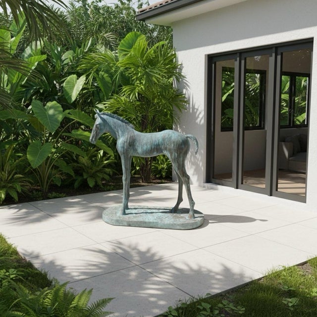 2000- 2009 Mid-Century Modern Style Verdigris Bronze Life-Size Foal Sculpture For Sale In West Palm - Image 6 of 6