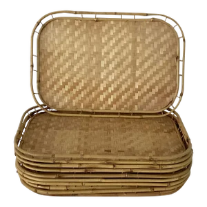 Mid 20th Century Tropical Bamboo Rattan & Grass. Trays Set of 9