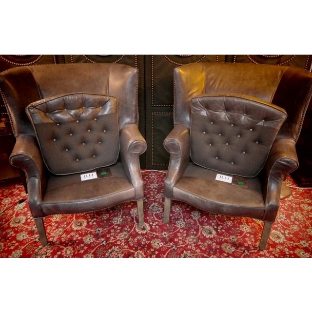 Drake Armchairs in Graphite Leather by Ralph Lauren for Restoration Hardware, 2010s, Set of 2 For Sale - Image 4 of 12