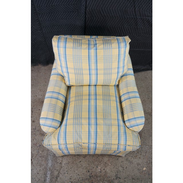 Vintage Swaim Yellow & Blue Plaid Down Filled Library Club Skirted Arm Chair For Sale - Image 6 of 18