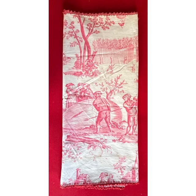 Textile Antique French Red and White Toile De Jouy Fabric Panel With Country Landscape Scenes For Sale - Image 7 of 9