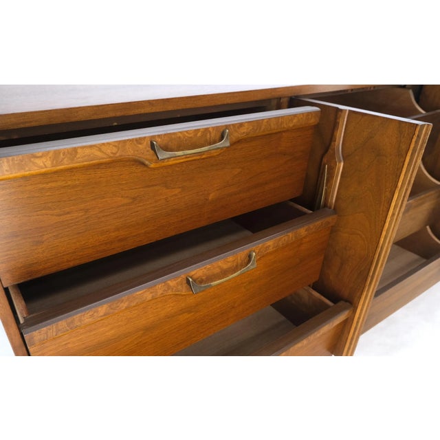 Long walnut 9 drawers two doors Mid-Century Modern dresser credenza Burl Accents MINT!.