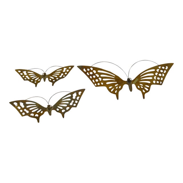 1970s Brass Butterfly Wall Decor- Set of 3 For Sale