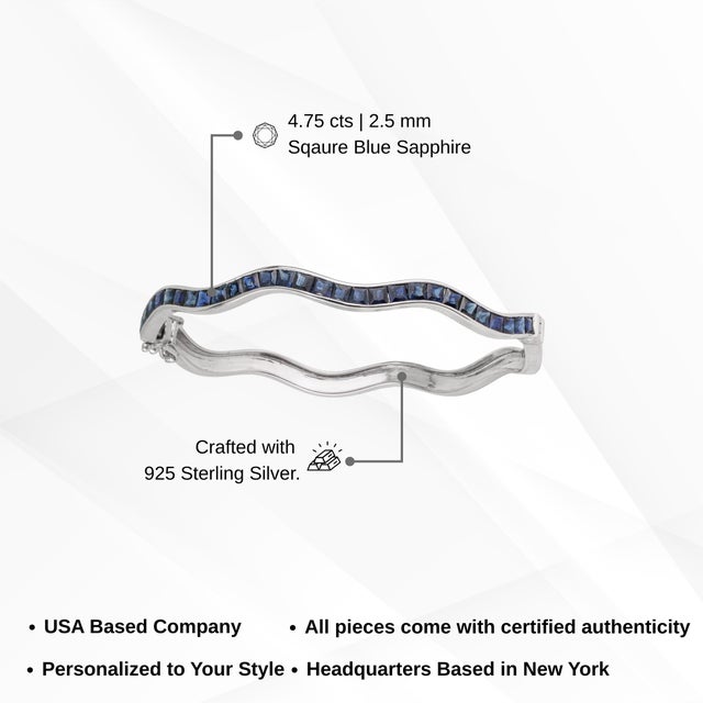Versatile 4.75 Ct Blue Sapphire Channel Set Hinged Wave Bangle Bracelet by Carat&Her For Sale - Image 10 of 12